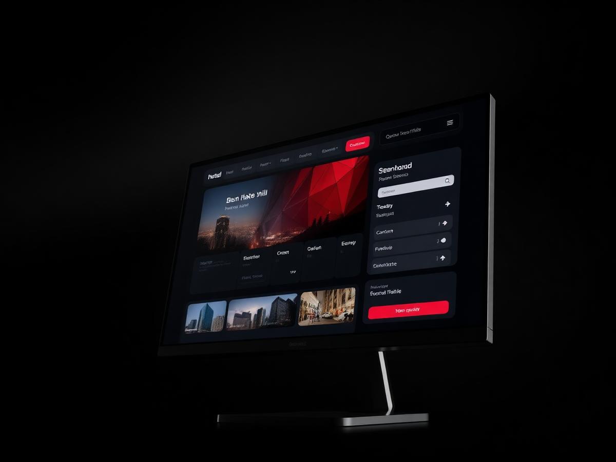 Custom booking web application shown on a large dark monitor